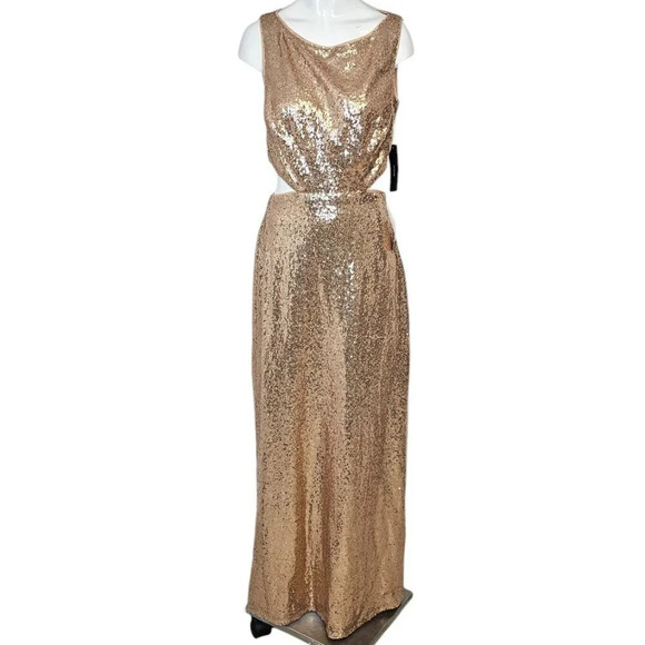 Lulu's Belle Etoile Rose  Gold Sequin Maxi Dress Size Medium Allover Sequin NWT - Picture 1 of 12